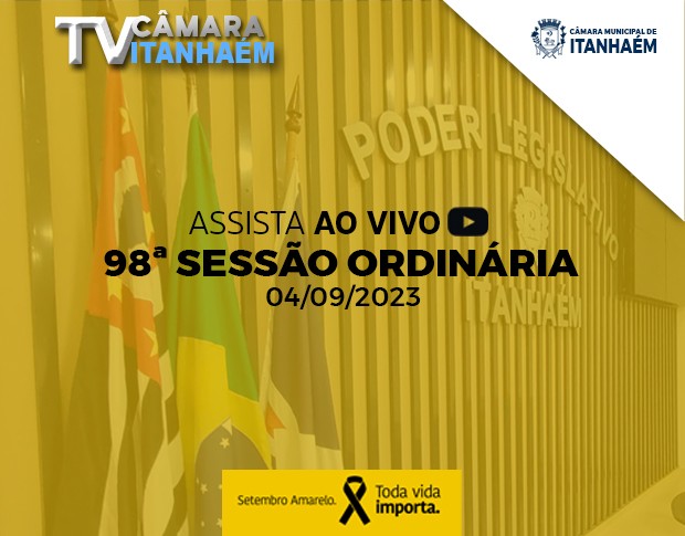 Imagem da notícia: 98ª Sessão Ordinária será realizada nesta segunda-feira, 04 de setembro.