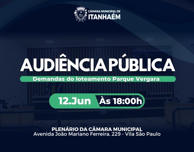 Imagem da notícia: Audiência Pública tratará das demandas referente ao Loteamento Parque Vergara