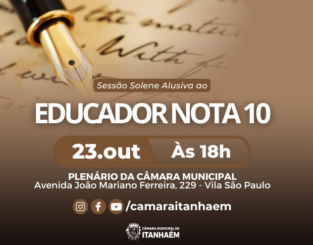 Imagem principal da notícia Câmara realizará Sessão Solene alusiva ao “Educador Nota 10”